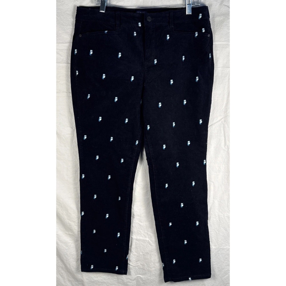 Talbots Simply Flattering 5pocket Owl Embroidered Corduroy Pant Women's 14P Blue